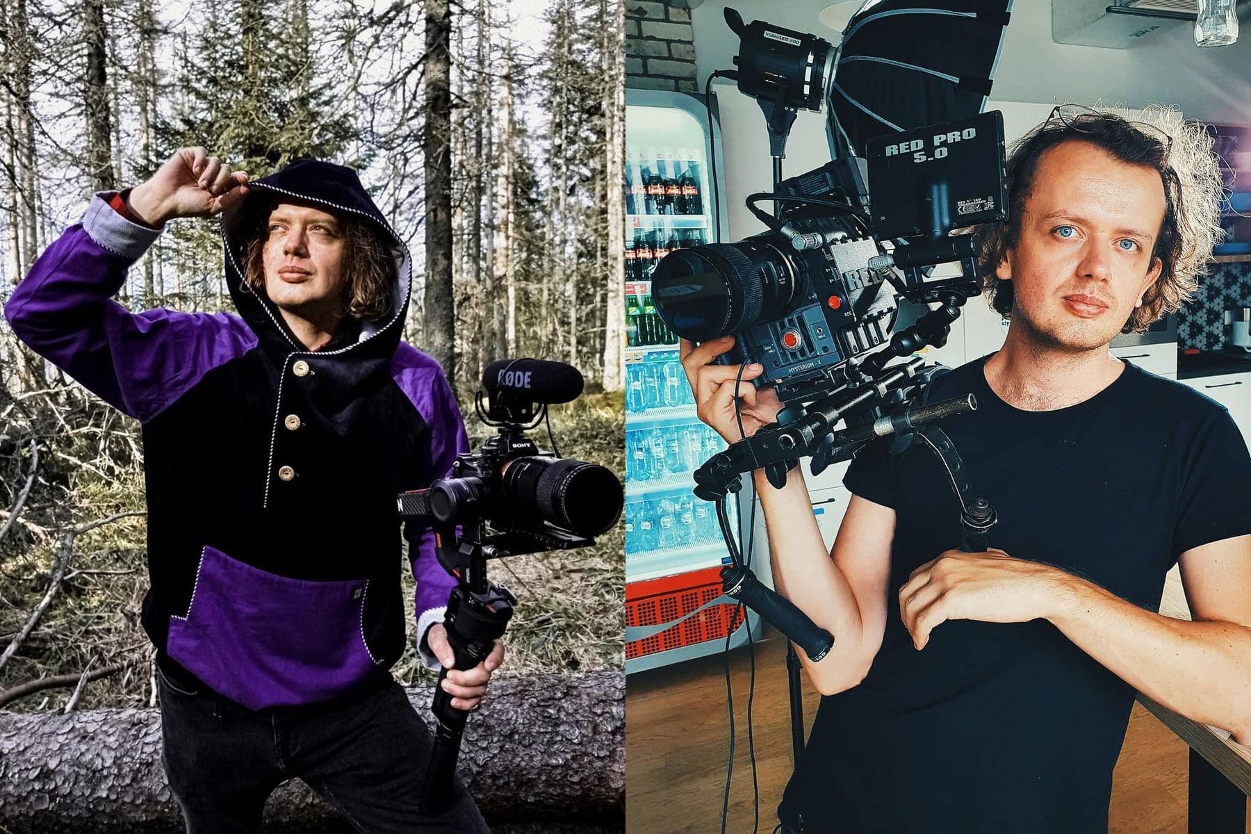 Adrian Kilar podczas filmowania w plenerze i z kamerą RED na planie
